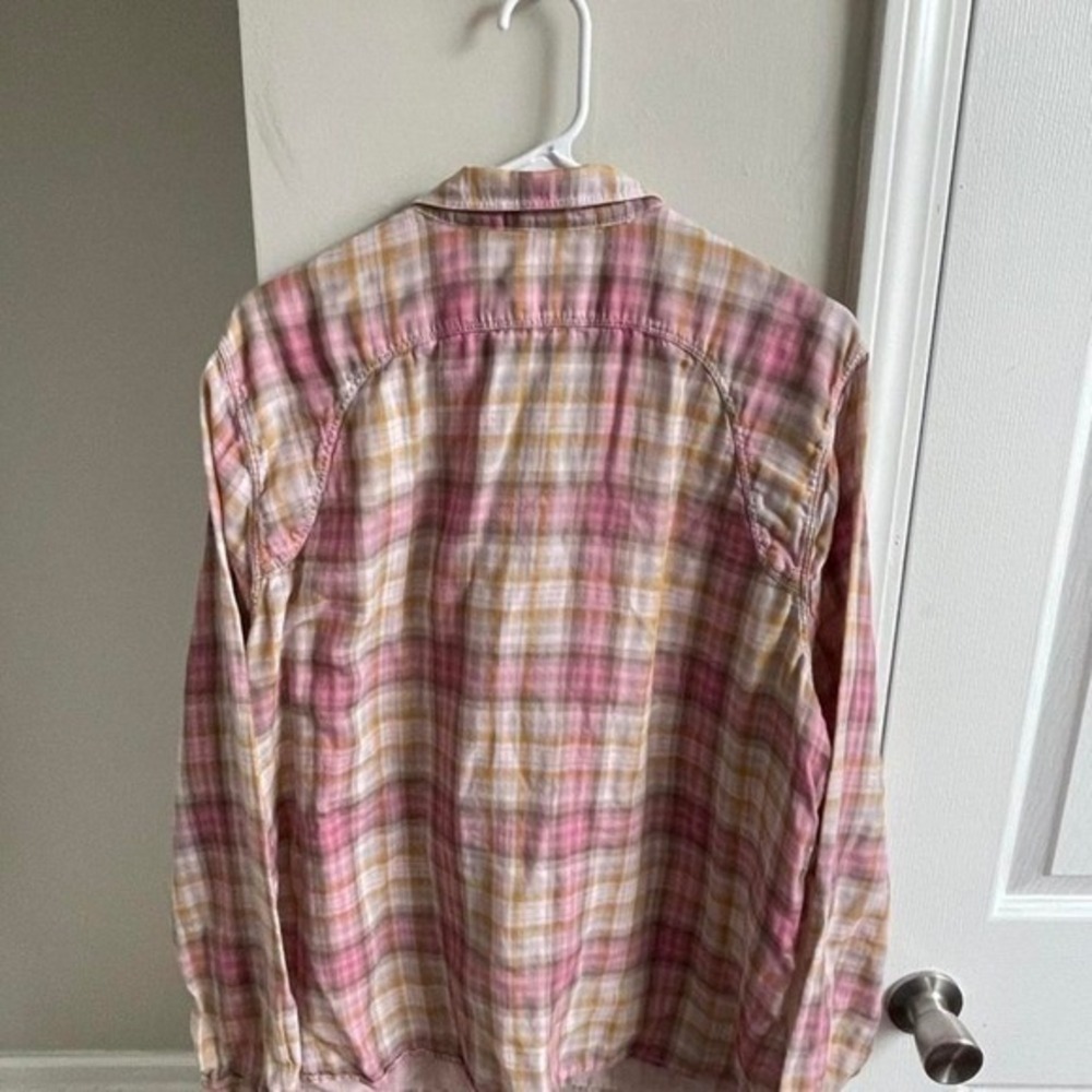Eddie Bauer Womens XXL Pink Orange Plaid Long Sleeve Cotton Button Down Shirt - Picture 2 of 5
